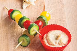 Cherry Tomato & Mini Cucumber Kabobs with Hummus