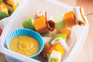 Turkey, Cheese & Apple Kabobs with Honey-Mustard