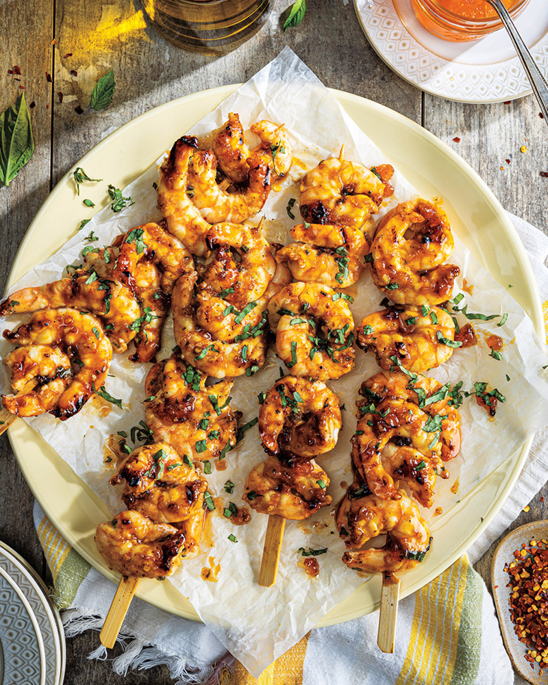 Apricot-Basil Grilled Shrimp Skewers