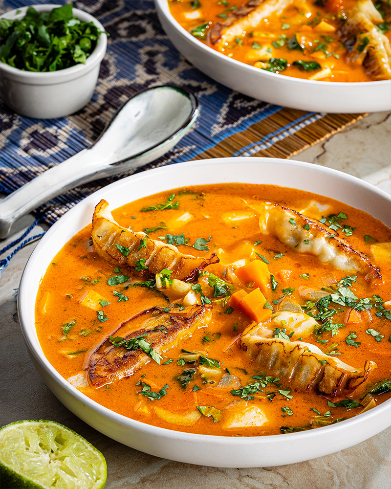 Coconut-Red Curry Dumpling Soup