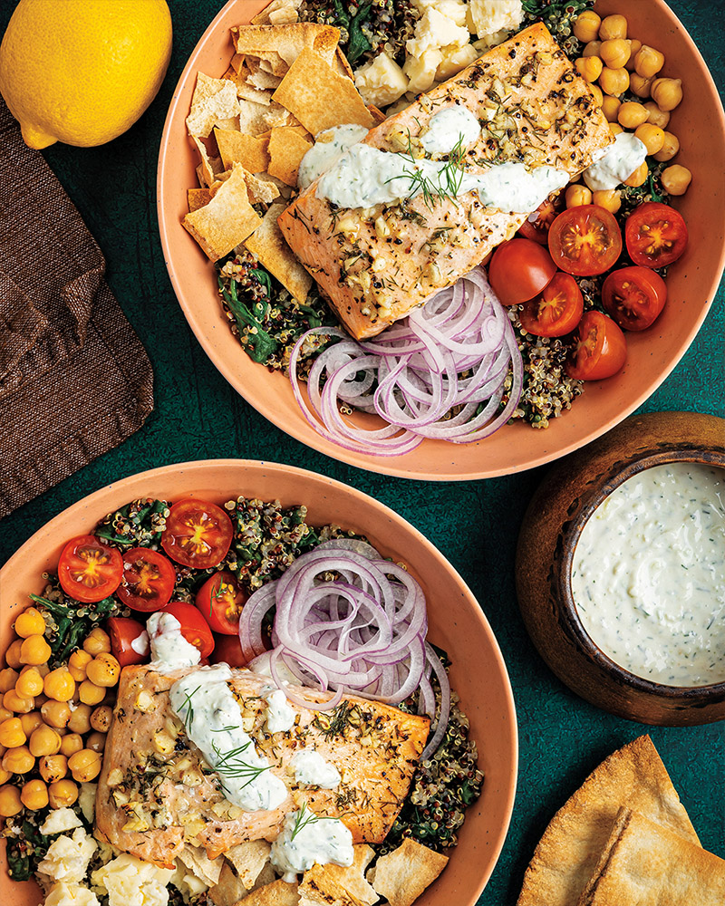 Greek Salmon-Quinoa Bowl with Tzatziki