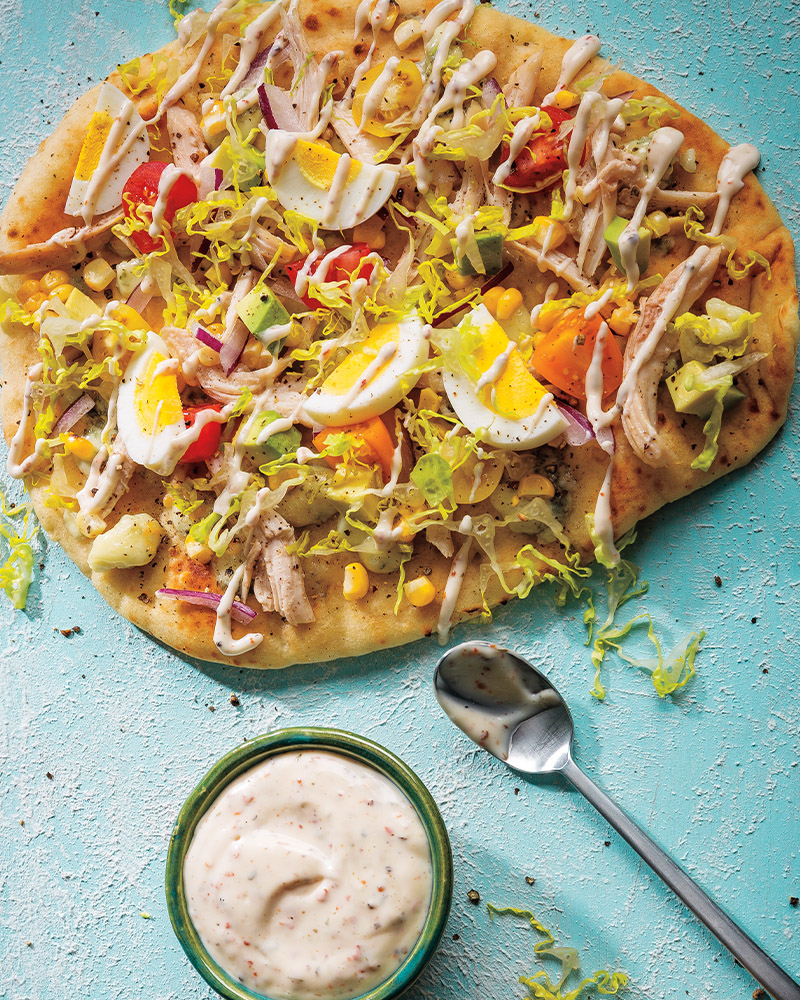 Grilled Chicken Cobb Salad Naan Flatbread