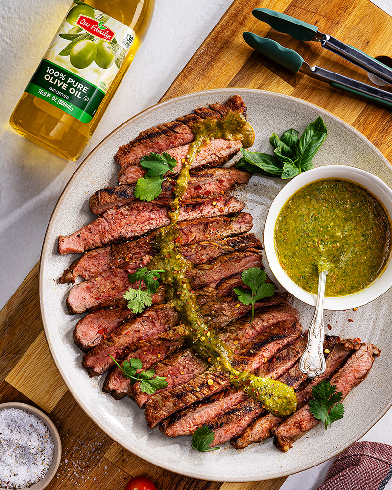 Grilled Flank Steak with Tomato-Basil Chimichurri