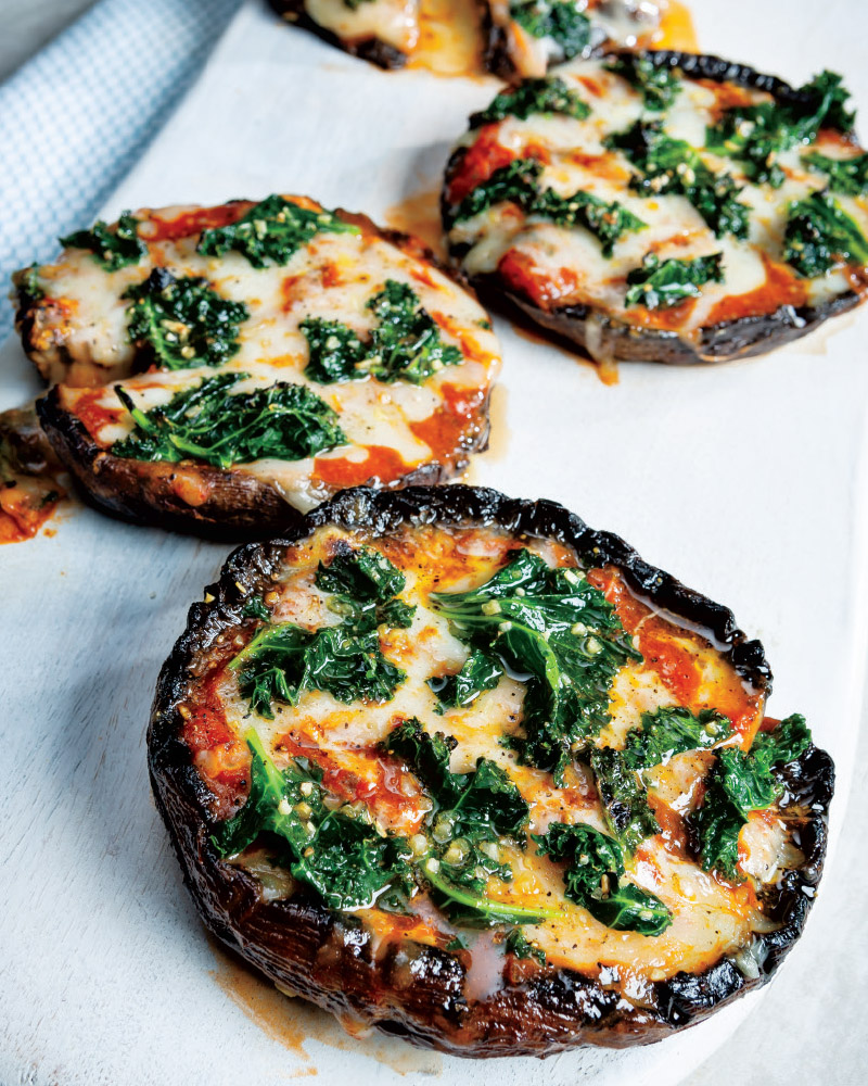 Grilled Garlicky Kale Portobello Pizzas