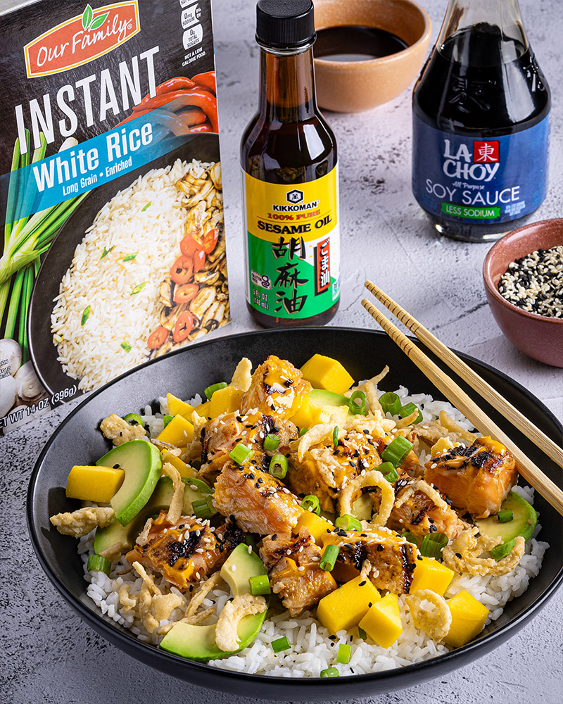 Grilled Sesame-Miso Salmon Poke Bowl