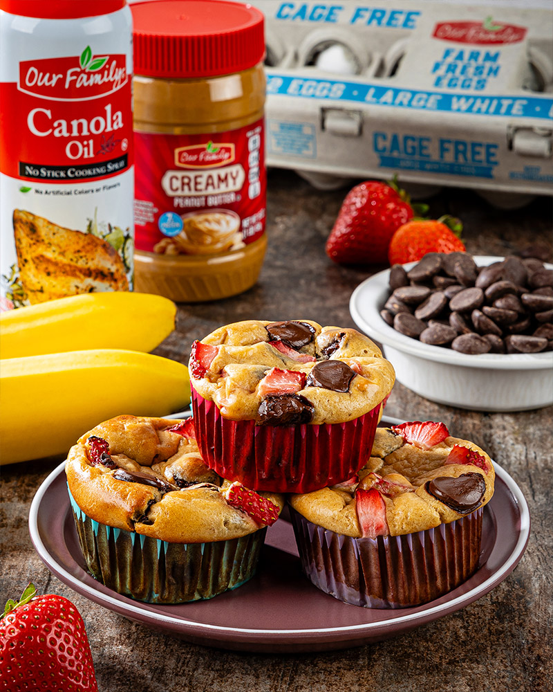High-Protein Strawberry, Banana & Peanut Butter Muffins