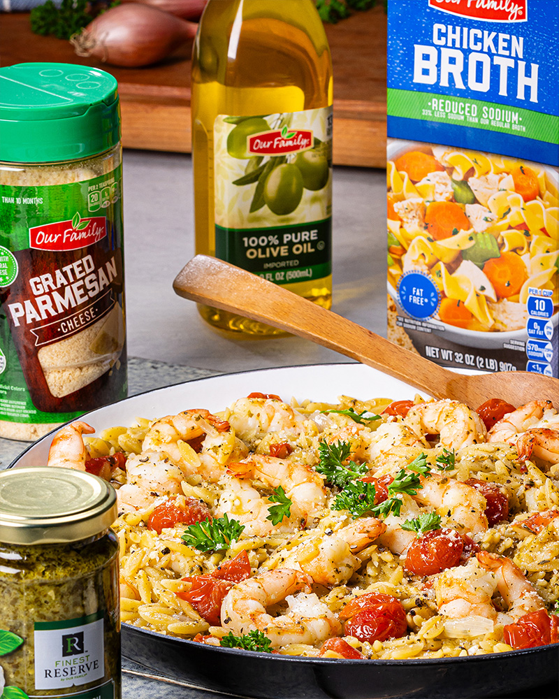 Oven-Baked Shrimp & Tomato-Pesto Orzo