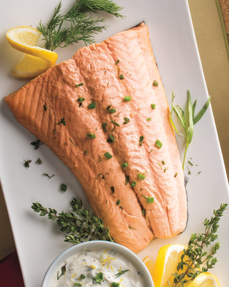 Poached Salmon with Creamy Herb Sauce