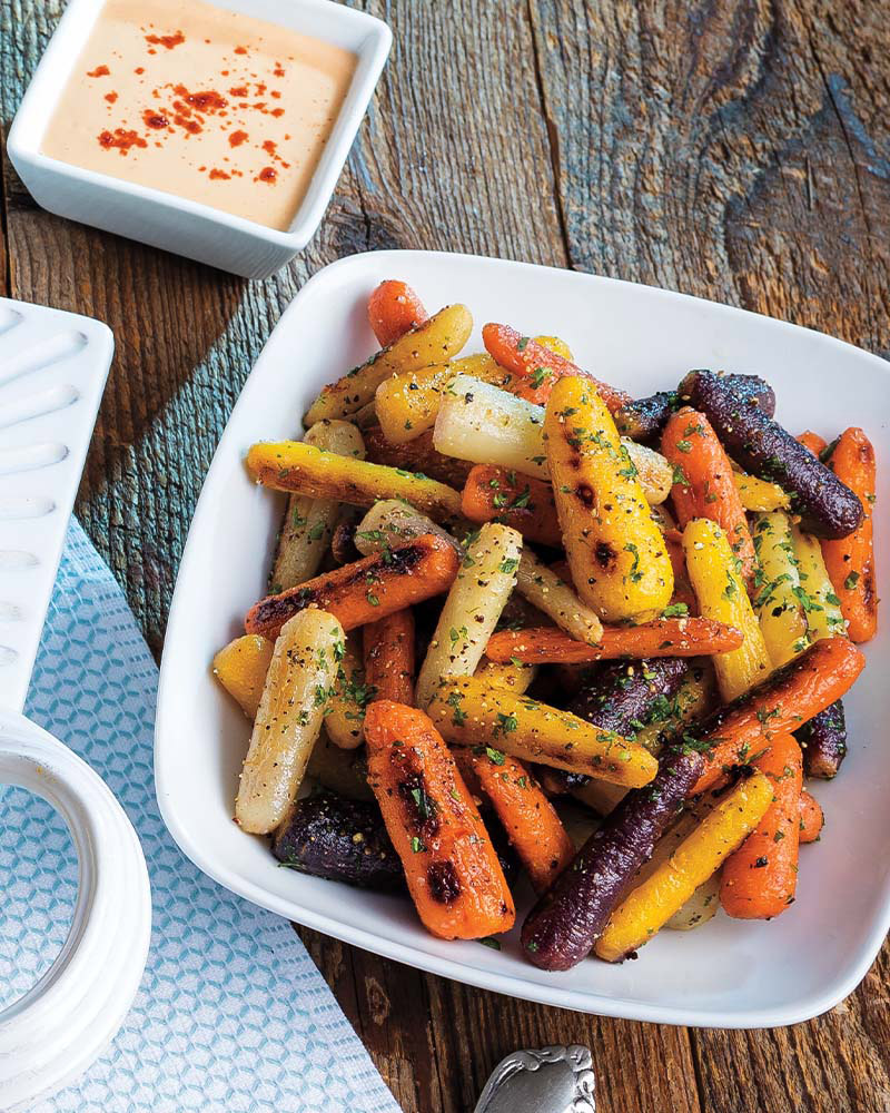 Roasted Rainbow Baby Carrots with Smoky Tahini & Parsley