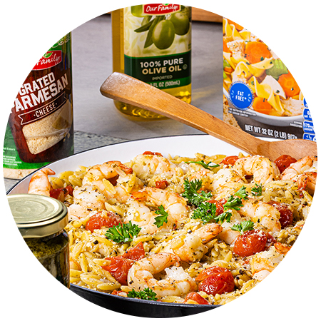 Oven-Baked Shrimp & Tomato-Pesto Orzo 