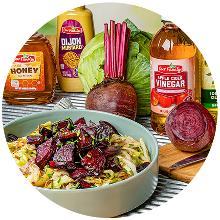 Warm Cabbage Salad with Roasted Beets & Mustard Vinaigrette 